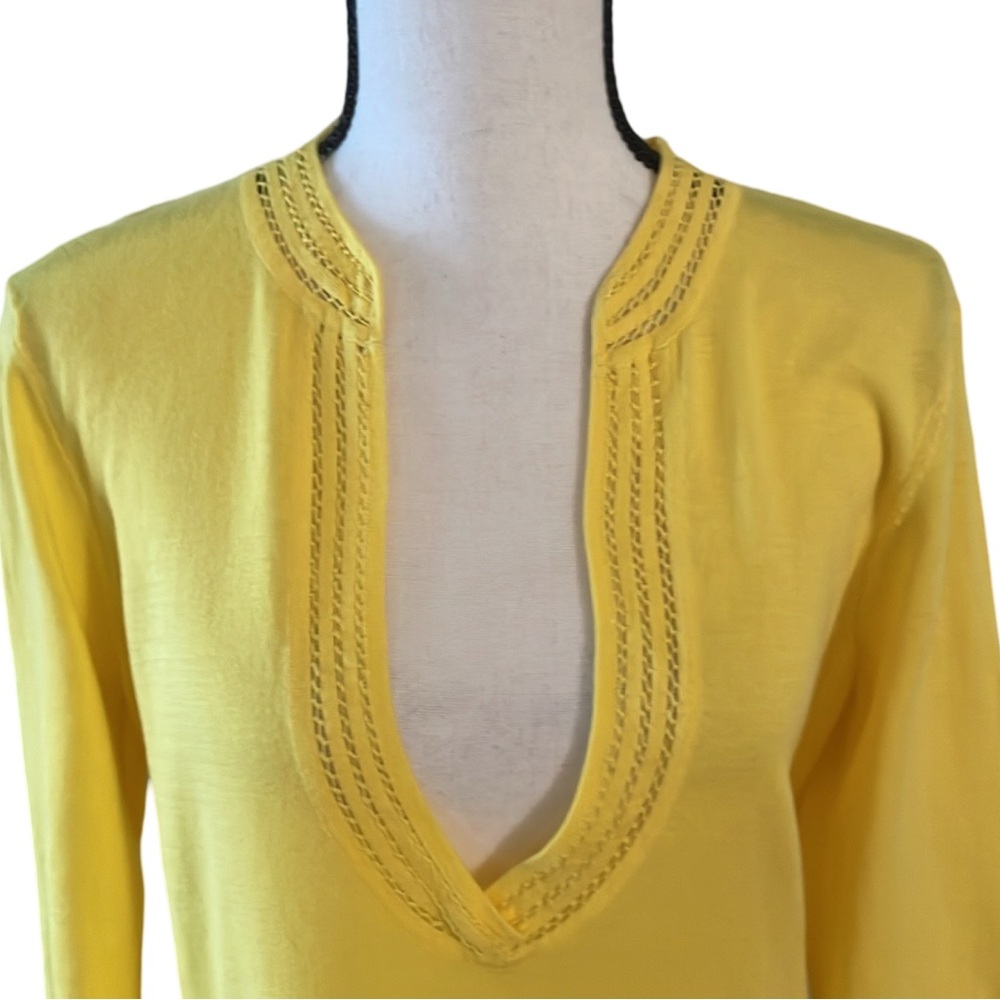 Talbots Vibrant Yellow Prima Cotton Tunic Lightweight Sweater Size Medium - Picture 2 of 8